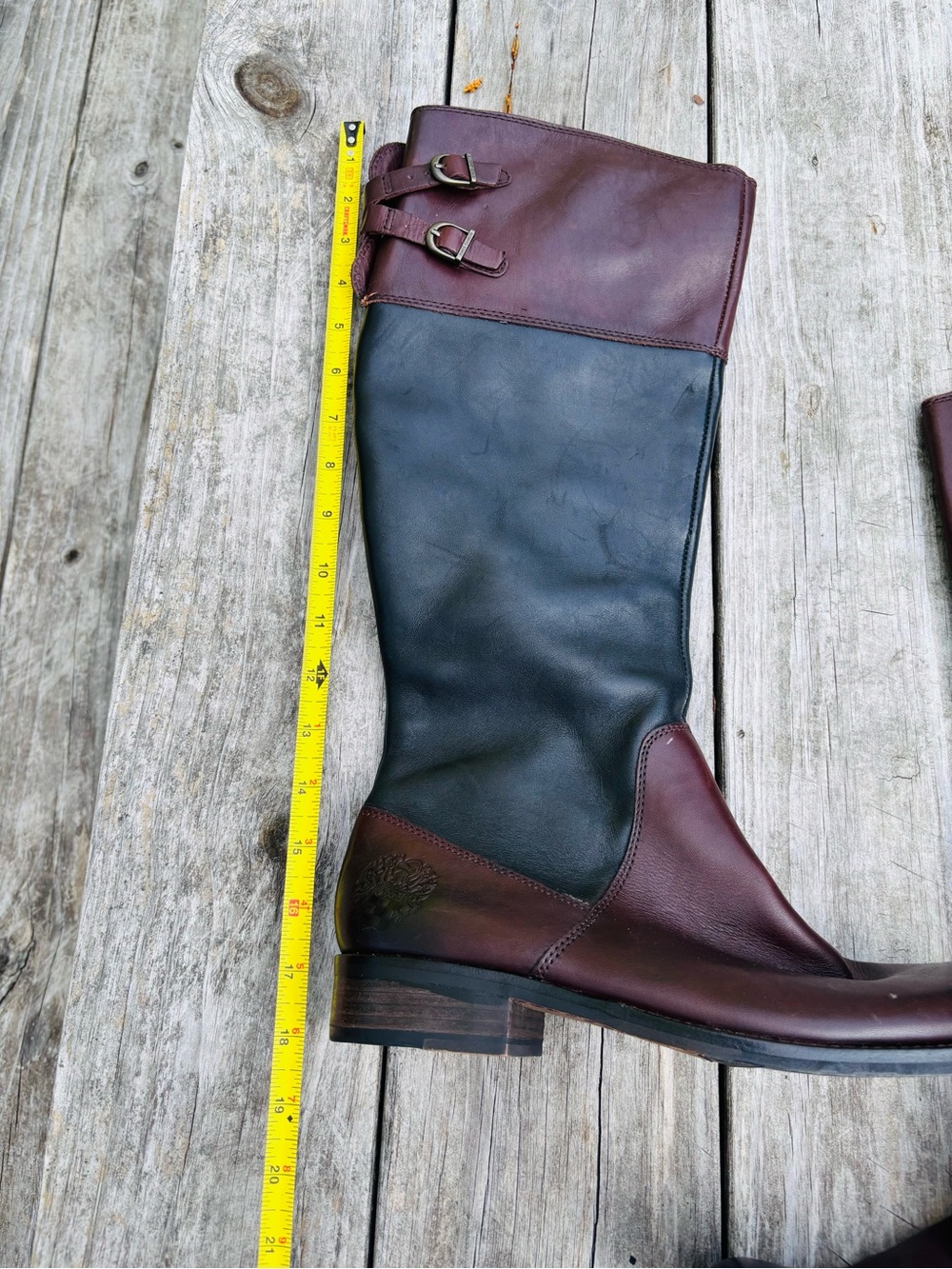 Vince Camuto Women's Two-Tone Leather Boots Riding Tall Black and Brown Size9.5 - Picture 4 of 15